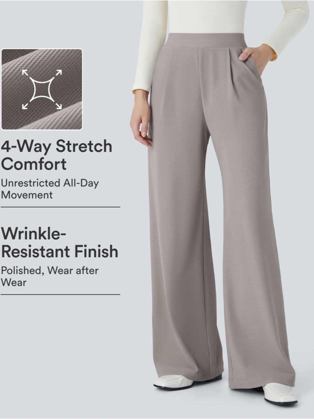 NWT Halara Flex™ MicroWaffle Wide Leg Work Pants Small Regular Taupe Gray - Picture 2 of 9